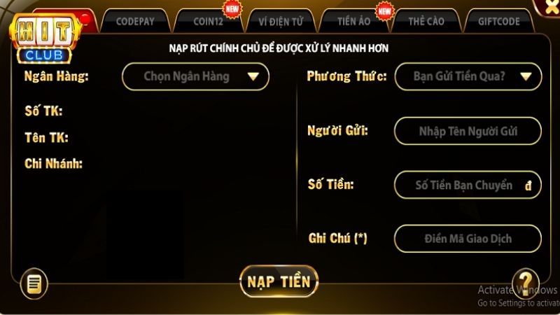 Nạp tiền Hit Club nhận ngay mã code